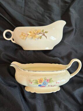 Vintage Collection of Two Porcelain Floral Gravy Boats (HOMER LAUGHLIN)